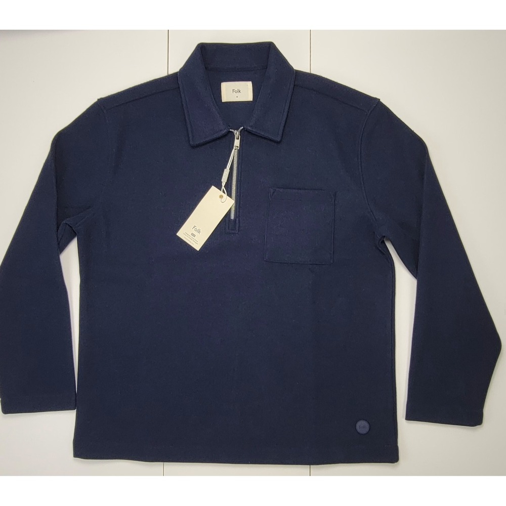 Folk Geldolf Mens Size Medium Navy Blue Quarter Zip Fleece Sweater New